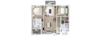 Two bedroom floor plan at The Penstone Apartments and Townhomes in South Walpole MA
