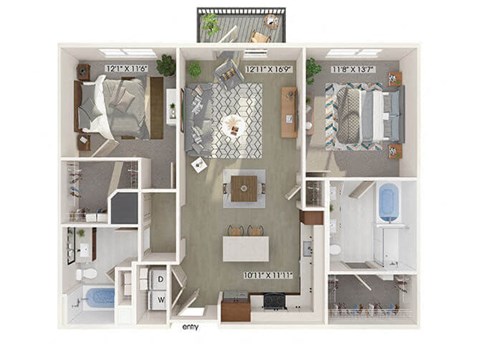 Two bedroom floor plan image at 1900 Parmer Apartments in Austin TX