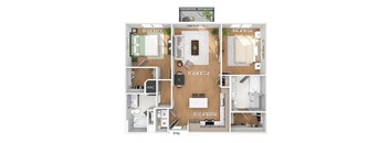 Two bedroom floor plan image at The Waylon in McKinney TX
