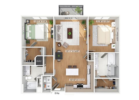 Two bedroom floor plan image at The Waylon in McKinney TX