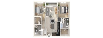 Two bedroom floor plan image at East Bend Apartments in Houston TX