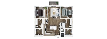 Two bedroom floor plan at Merrick on Midway Apartments in Farmers Branch TX