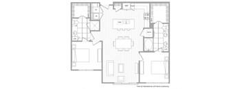 Two bedroom floor plan image at Cirro King of Prussia Apartments in King of Prussia PA