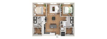 Two bedroom floor plan at Heights at 1520 Apartments in Houston TX