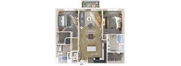 Two bedroom floor plan at Luca Apartments in Austin TX