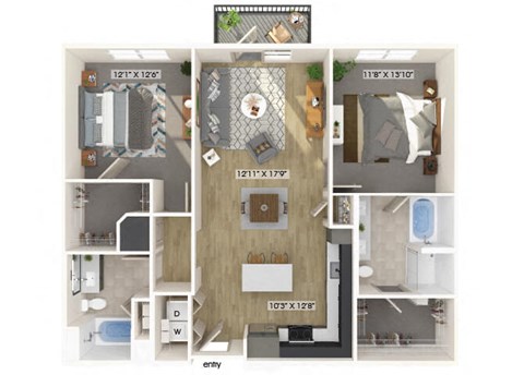 Two bedroom floor plan at Luca Apartments in Austin TX