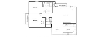 Two bedroom floor plan at Mission James Place Apartments in Austin Texas
