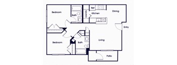 Two bedroom two bathroom floor plan image at Riverwoods in Woodbridge VA