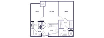 Two bedroom two bathroom floor plan image at Victoria Park Apartments