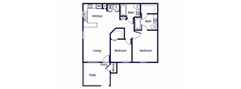 A blueprint of a house layout with labeled rooms.