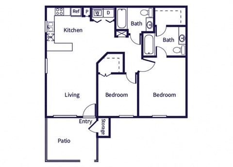 Two bedroom floor plan image at Almeda Park Apartments in Houston TX
