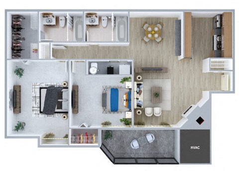 Two bedroom floor plan at Rock Peak on Sunset Apartments in Longmont CO