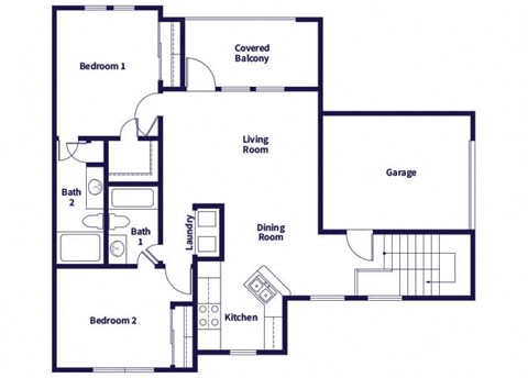 Two bedroom floor plan at Hollow Creek in Conroe TX