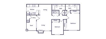 Two bedroom floor plan at Deerwood Apartments in Corona CA