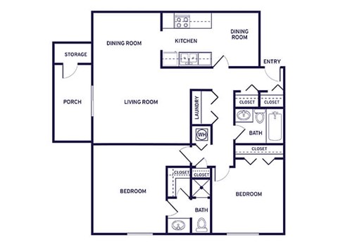 Two bedroom floor plan at City Side Flats Apartments in Nashville TN