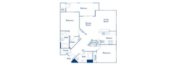 Two bedroom floor plan at Landara Apartments in Ontario CA