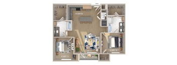 Two bedroom floor plan image at 1810 Main in Houston TX