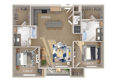 Two bedroom floor plan image at 1810 Main in Houston TX