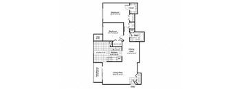 two bedroom one bathroom floor plan image at Oakfield Apartments