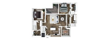 Two bedroom floor plan at Merrick on Midway Apartments in Farmers Branch TX