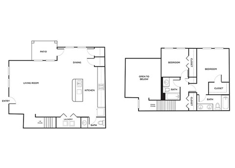 Two bedroom townhome floor plan at Ironwood Crossing Apartments and Townhomes in Fort Worth TX