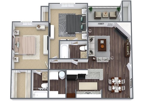 Two bedroom floor plan image at Priest Lake in Nashville TN