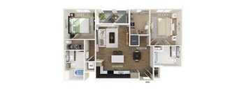 Two bedroom floor plan image at West Village Poway Apartments in Poway CA