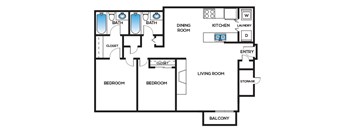 Two bedroom floor plan at Cobalt Springs Apartment Homes in Taylors SC
