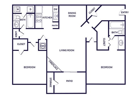 Two bedroom floor plan at Landmark at Wynton Pointe Apartment Homes in Nashville TN