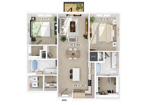 Two bedroom floor plan at 333 Ellington in Gaithersburg MD