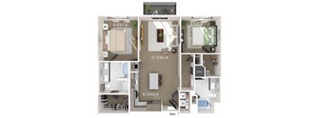 Two bedroom floor plan at Station 316 in Woburn MA