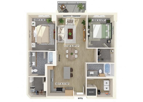 Two bedroom floor plan at Treo Apartments in Fort Lauderdale FL