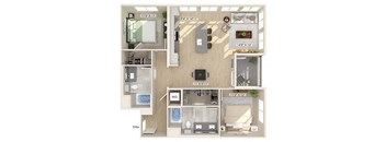 Two bedroom floor plan at Bowen Apartments in San Diego CA