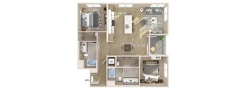 Two bedroom floor plan image at Bevel apartments in san diego CA