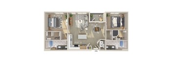 Two bedroom floor plan image at East Bend Apartments in Houston TX