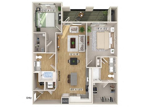 Two bedroom floor plan at Olivean Apartments in Broomfield CO
