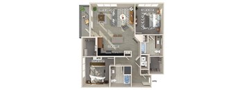 Two bedroom floor plan at Luca Apartments in Austin TX