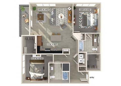 Two bedroom floor plan at Luca Apartments in Austin TX