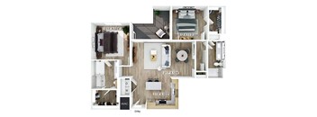 Two bedroom floor plan at Merrick on Midway Apartments in Farmers Branch TX