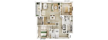 Two bedroom floor plan image at Cala Apartments in Austin TX