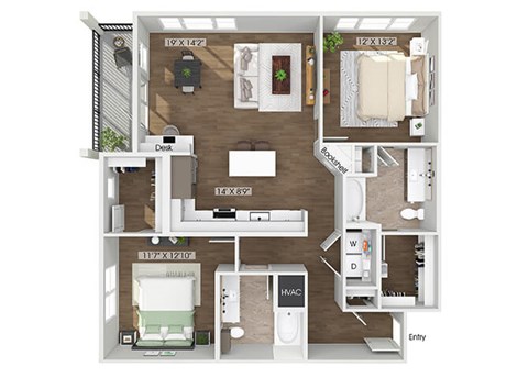 Two bedroom floor plan image at The Waylon in McKinney TX