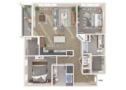 Two bedroom floor plan image at 1900 Parmer Apartments in Austin TX