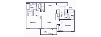 Two bedroom two bathroom floor plan image at Riverwoods in Woodbridge VA