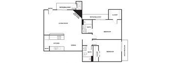 Two bedroom floor plan at Mission James Place Apartments in Austin Texas
