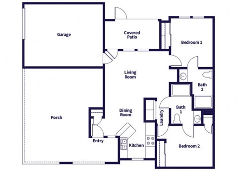 Two bedroom floor plan at Hollow Creek in Conroe TX