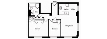 Two bedroom one and a half bathroom floor plan image at 735 St. Clair