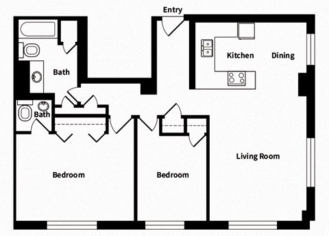 Two bedroom one and a half bathroom floor plan image at 735 St. Clair