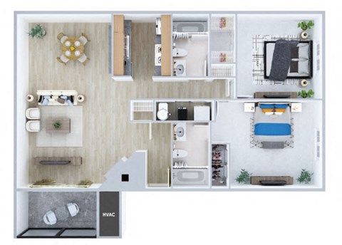 Two bedroom floor plan at Rock Peak on Sunset Apartments in Longmont CO