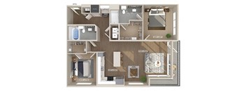 Two bedroom floor plan image at 1810 Main in Houston TX