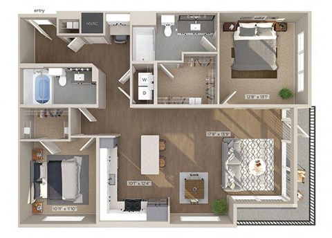 Two bedroom floor plan image at 1810 Main in Houston TX